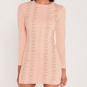 Carli Bybel faux suede eyelet bodycon dress-nude